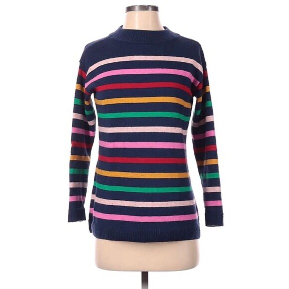 Talbots Super Soft Stripe Mockneck Sweater Rainbow Colorful Cotton Blend Large - Picture 1 of 9